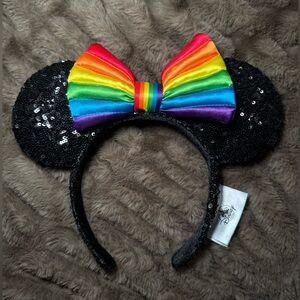 Disney Black Sequin Ears with Rainbow Bow